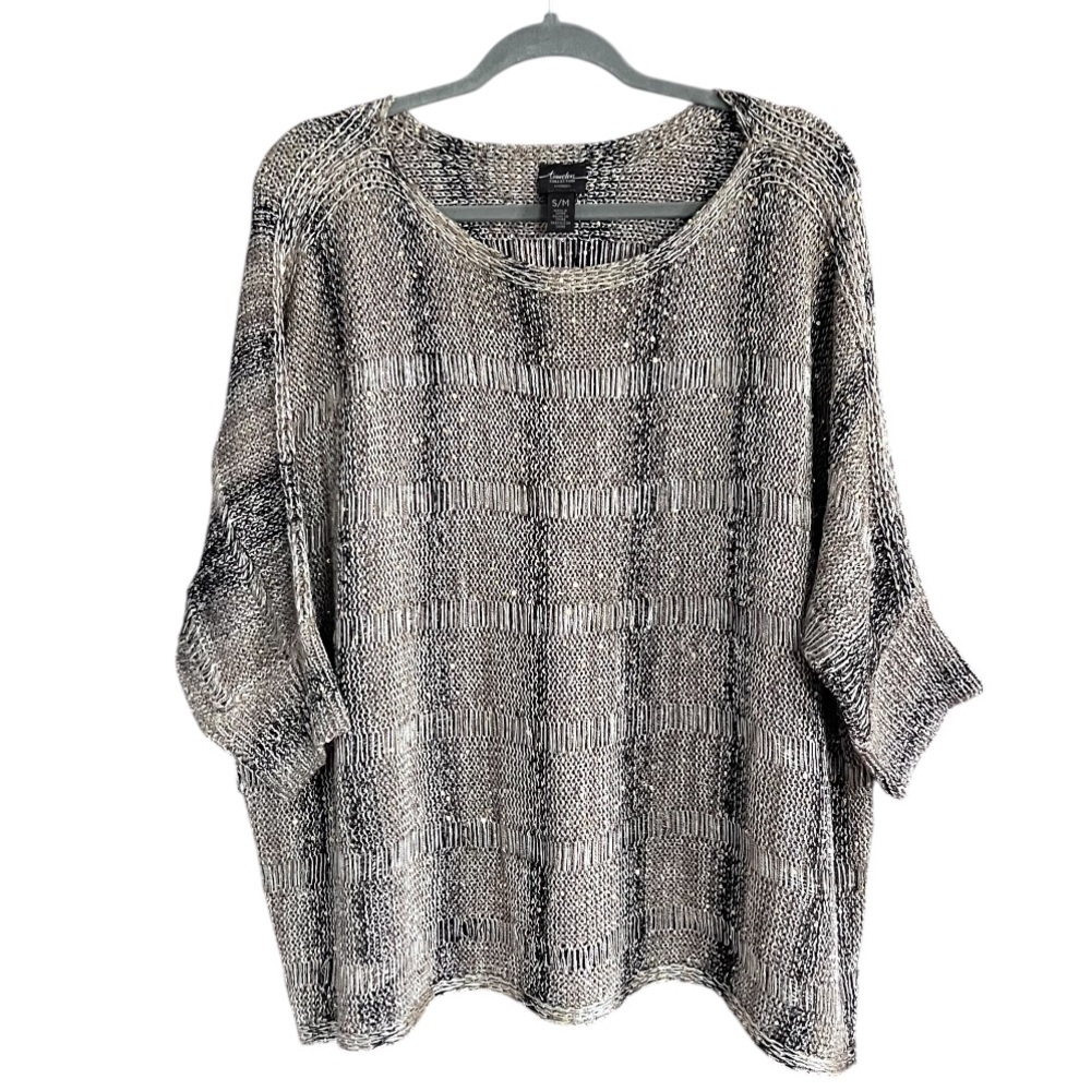 Chicos Travelers Open Knit Metalic Sweater Sequins size S/M